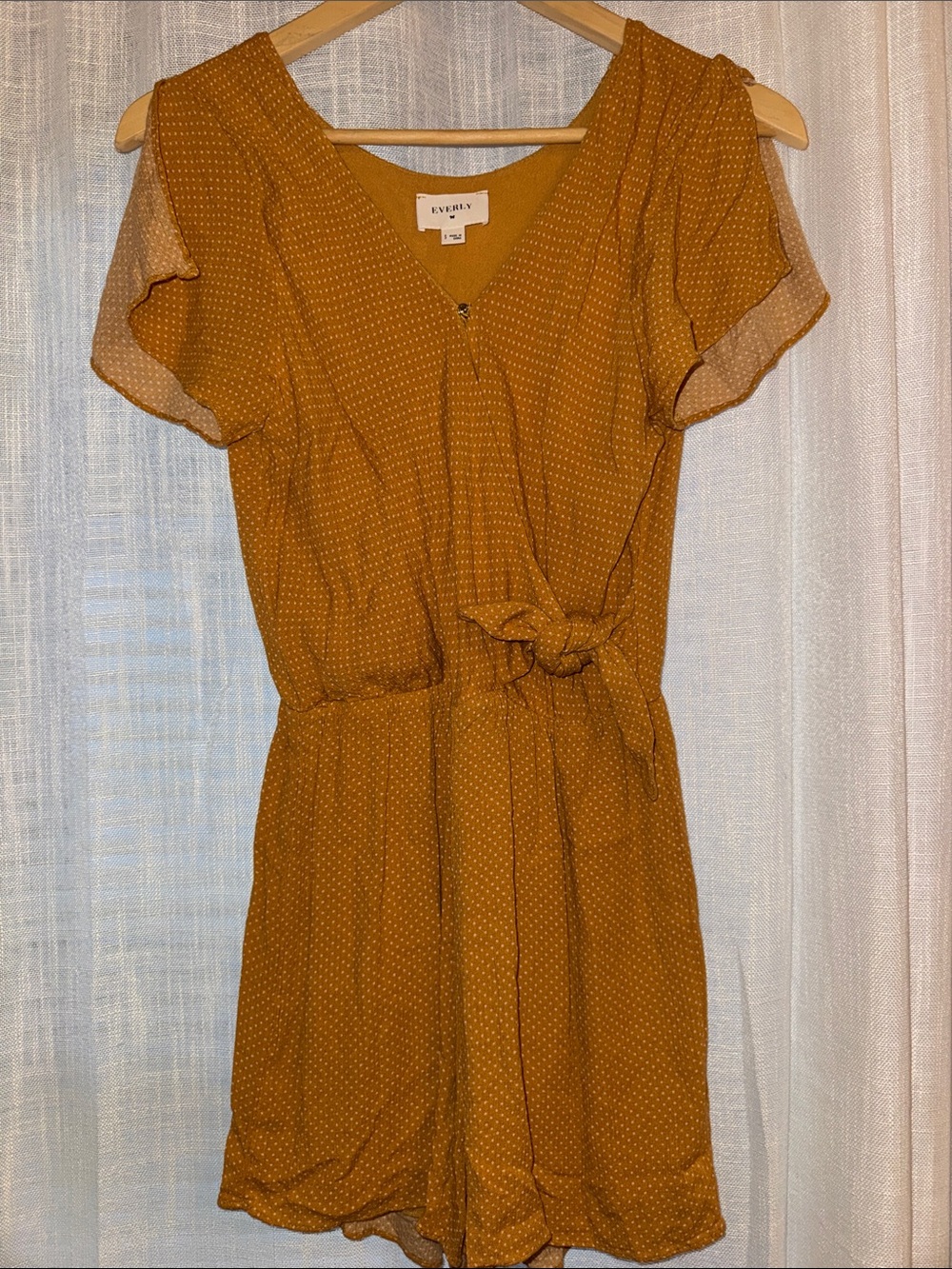 Everly | Mustard Yellow Dot Short Sleeve Romper Dress Women’s S